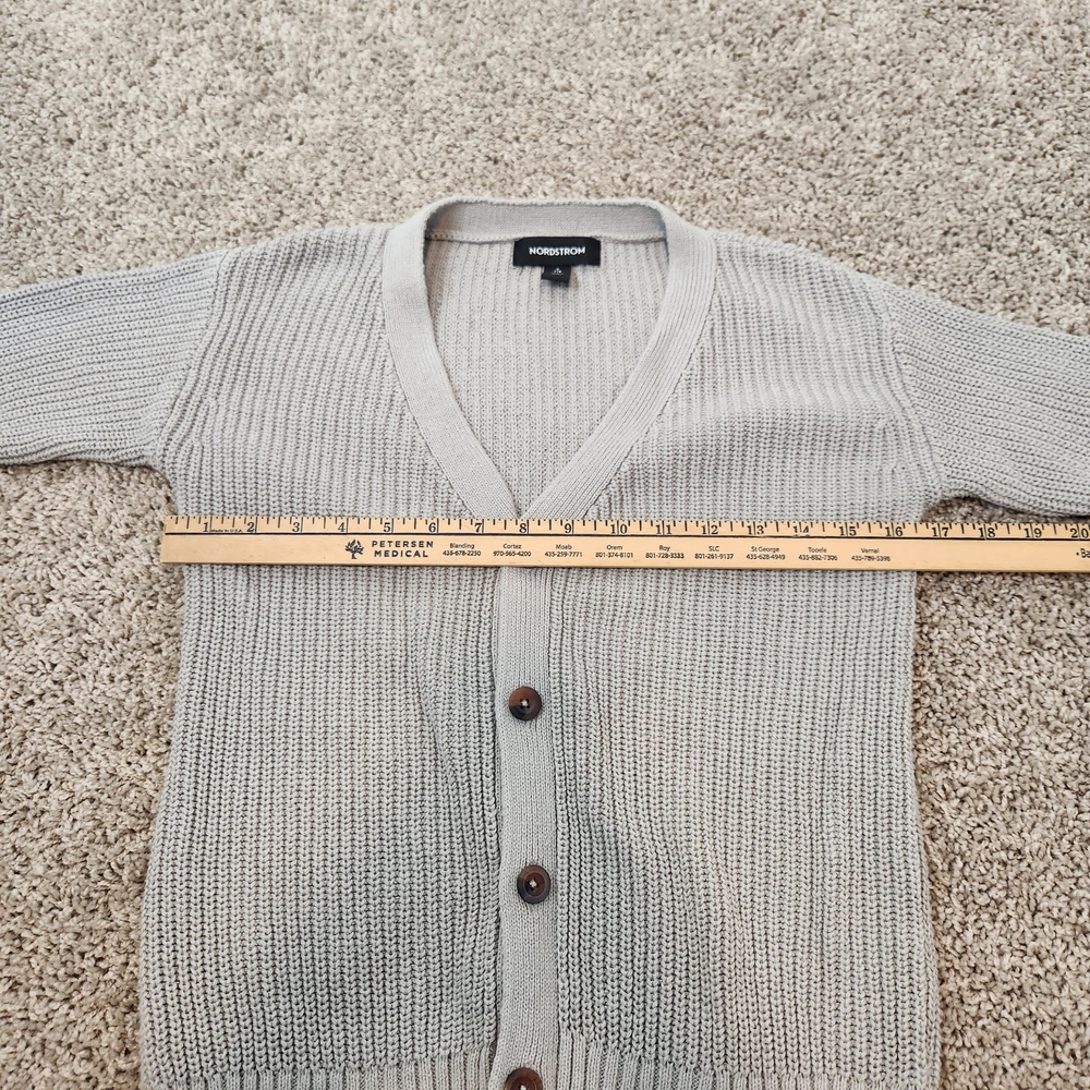 Nordstrom Womens Cotton Blend Grey Waffle Knit Cardigan Sweater Size Small - Picture 5 of 6